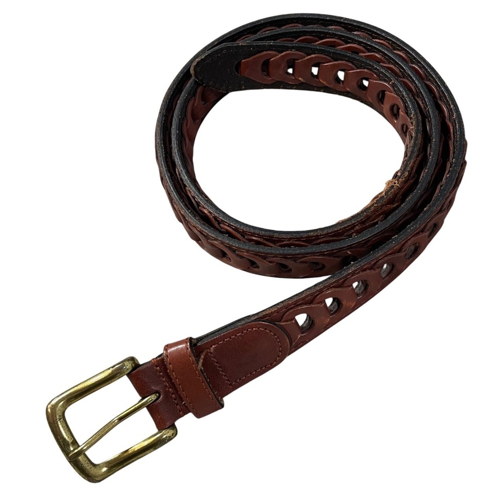 Argentina Genuine Leather Woven Style Belt Brass Buckle Mens Size 44 y2k
